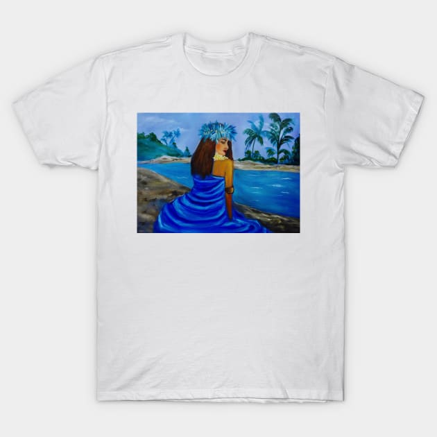 HULA GIRL ON THE BEACH IN BLUE T-Shirt by jennyleeandjim